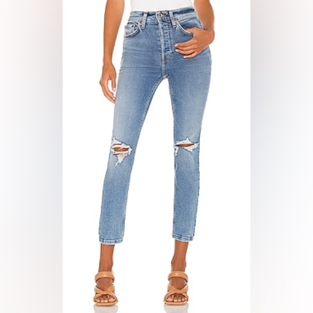 RE/DONE Originals Revolve 90s High Rise Ankle Crop 60s Fade Button Fly Size 26